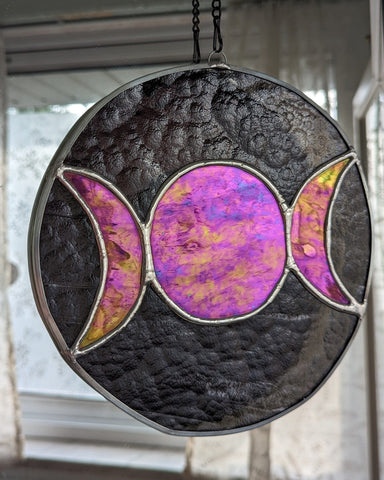 Royal Stained Glass Pagan Gift Triple Moon Stained Glass