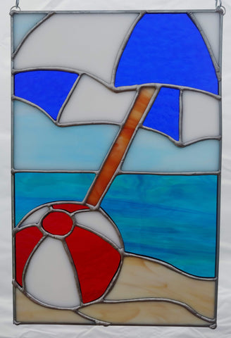 Beachy Umbrella- Stained Glass Panel