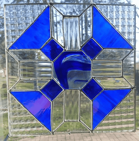 Royal Stained Glass Stained Glass Art Can be made in different colors Blues and textures geometric quilt square