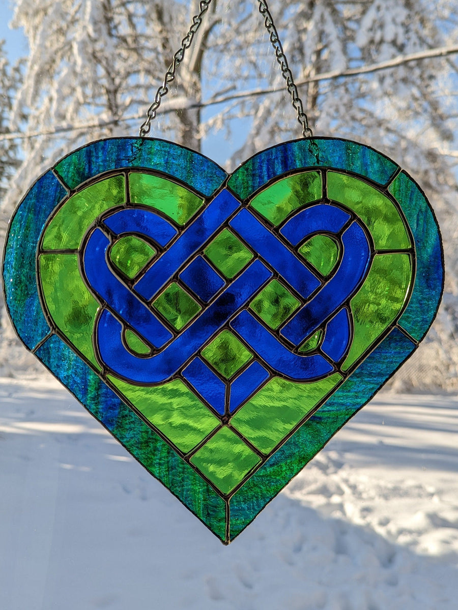 Stained Glass Celtic Infinity Heart in Textured Iridescent and Bright high quality Red