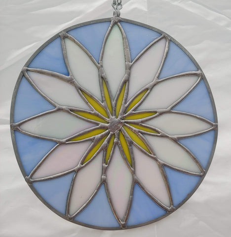 Iridescent Daisy with Sky - Stained Glass Mandala