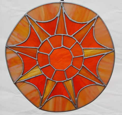 Orange Sunburst Stained Glass Mandala