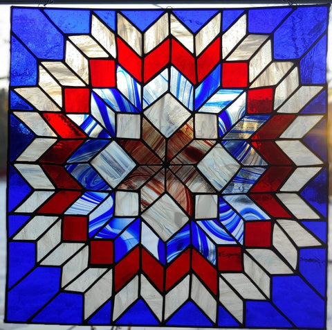 Royal Stained Glass Stained Glass Art Red White and Blue Large Quilt Square