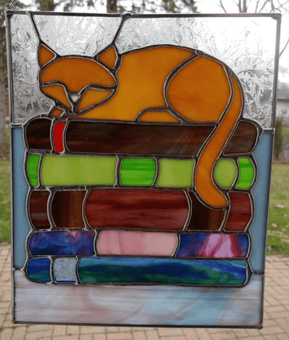 Royal Stained Glass Stained Glass Art This item can be made in different colors Sleepy Library Cat