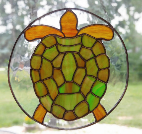 Stained Glass Turtle - 10" Circle