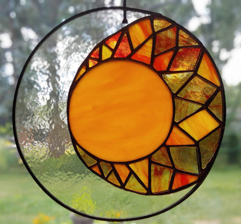 Sun and Moon Stained Glass Panel