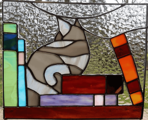 Royal Stained Glass Stained Glass Art This item can be custom ordered to clients needs. Watchful Library Cat
