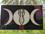 Royal Stained Glass Stained Glass Art Iridescent black and white Triple Moon Goddess