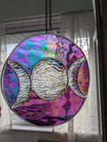 Royal Stained Glass Pagan Gift Triple Moon Stained Glass