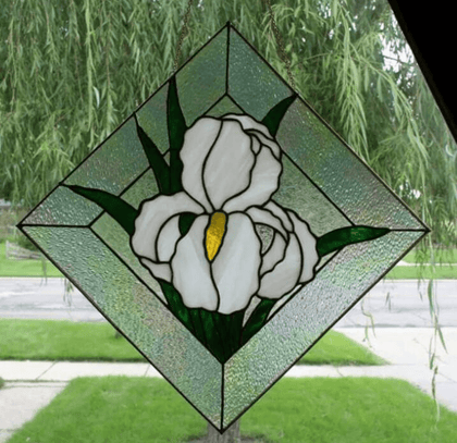 White Iris - Large Stained Glass Panel